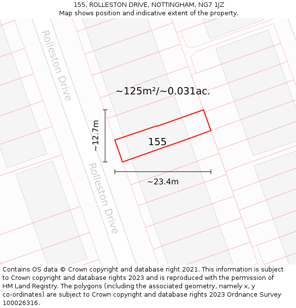 155, ROLLESTON DRIVE, NOTTINGHAM, NG7 1JZ: Plot and title map