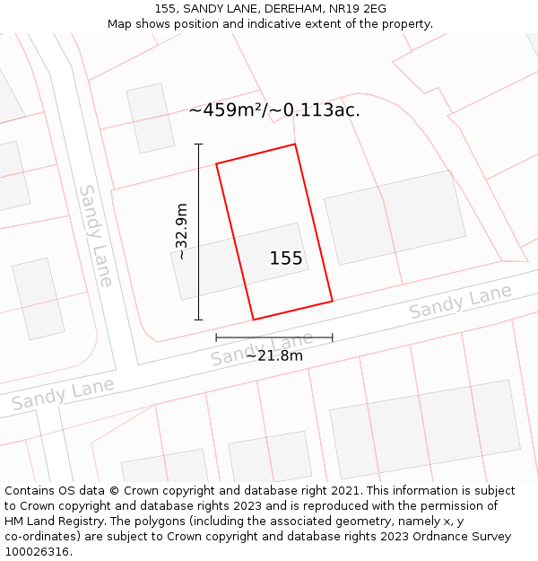 155, SANDY LANE, DEREHAM, NR19 2EG: Plot and title map