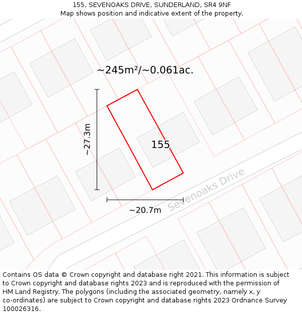 155, SEVENOAKS DRIVE, SUNDERLAND, SR4 9NF: Plot and title map