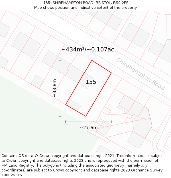 155, SHIREHAMPTON ROAD, BRISTOL, BS9 2EE: Plot and title map