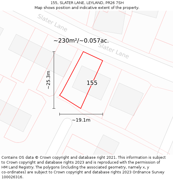 155, SLATER LANE, LEYLAND, PR26 7SH: Plot and title map