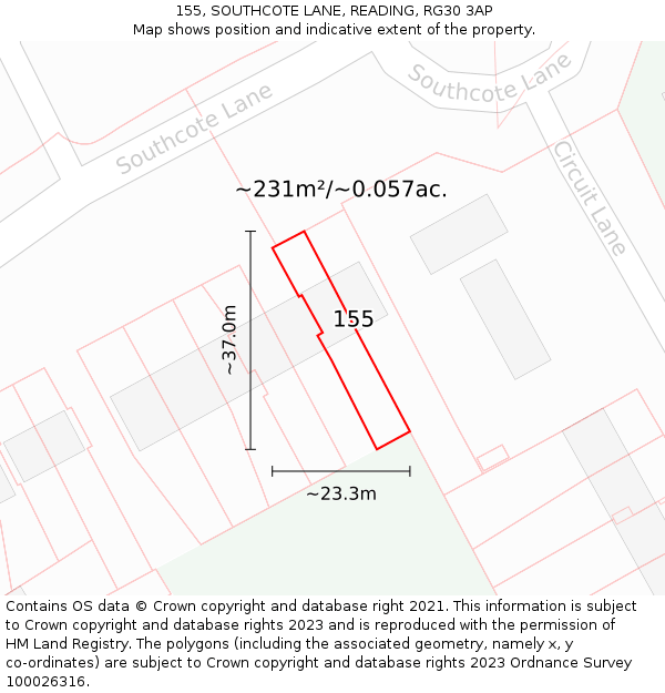 155, SOUTHCOTE LANE, READING, RG30 3AP: Plot and title map