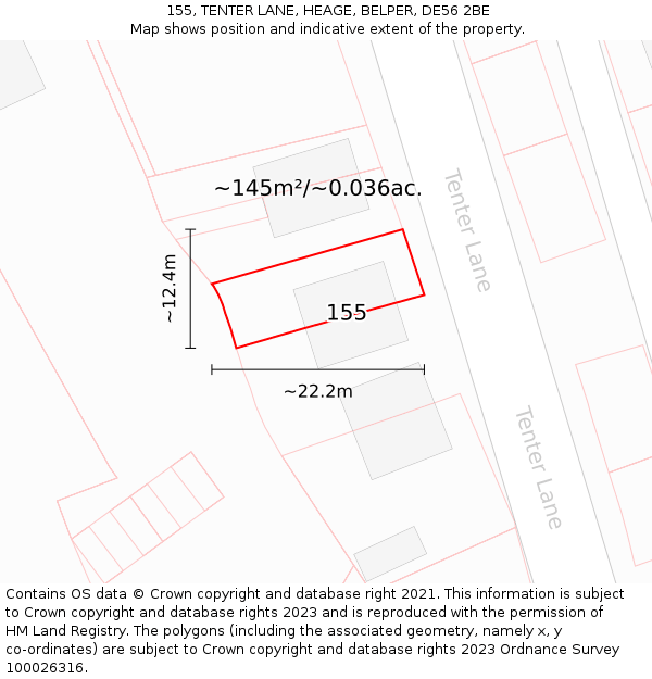 155, TENTER LANE, HEAGE, BELPER, DE56 2BE: Plot and title map