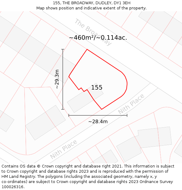 155, THE BROADWAY, DUDLEY, DY1 3EH: Plot and title map