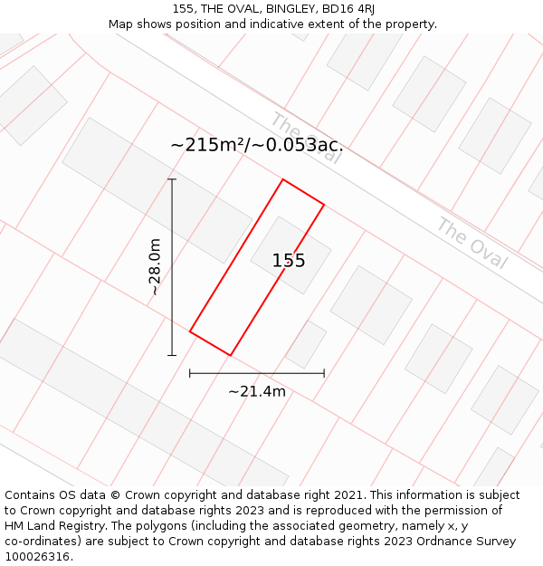 155, THE OVAL, BINGLEY, BD16 4RJ: Plot and title map