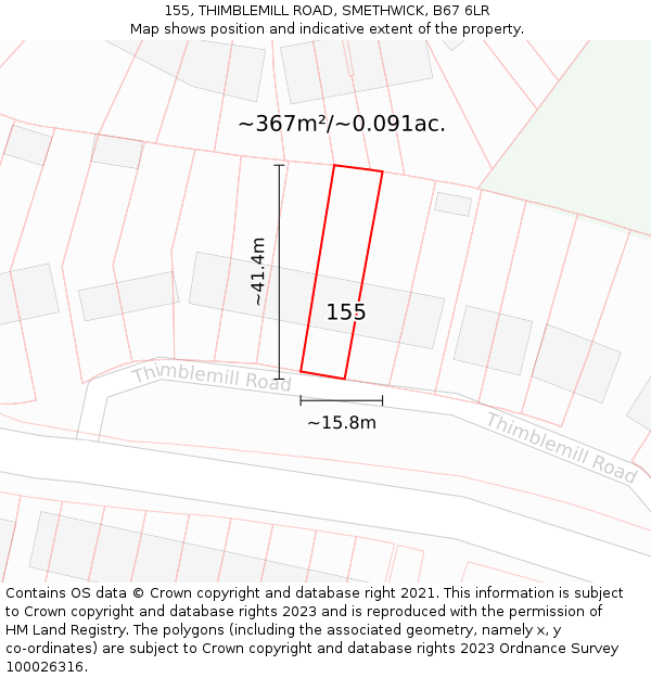 155, THIMBLEMILL ROAD, SMETHWICK, B67 6LR: Plot and title map