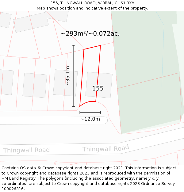 155, THINGWALL ROAD, WIRRAL, CH61 3XA: Plot and title map