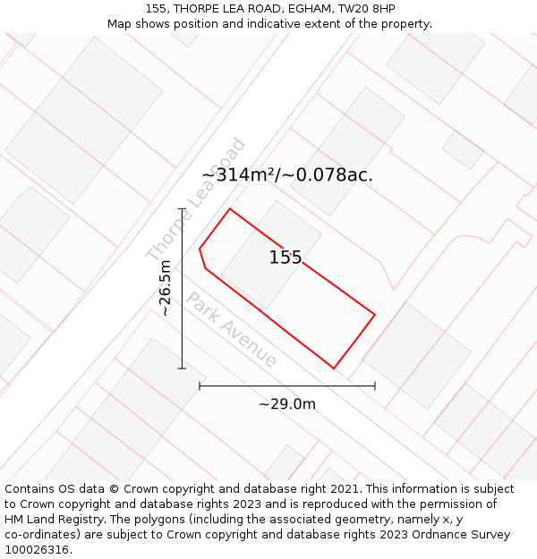 155, THORPE LEA ROAD, EGHAM, TW20 8HP: Plot and title map