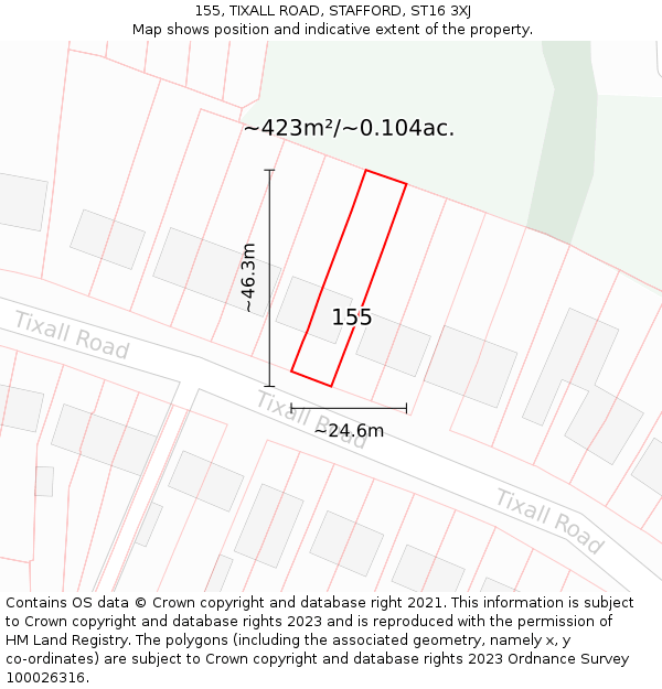 155, TIXALL ROAD, STAFFORD, ST16 3XJ: Plot and title map