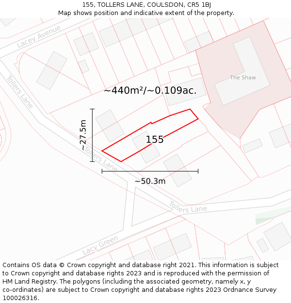 155, TOLLERS LANE, COULSDON, CR5 1BJ: Plot and title map