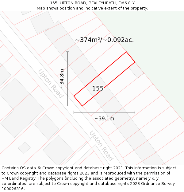 155, UPTON ROAD, BEXLEYHEATH, DA6 8LY: Plot and title map