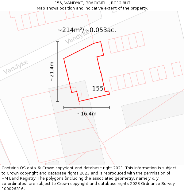 155, VANDYKE, BRACKNELL, RG12 8UT: Plot and title map