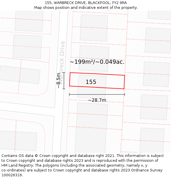 155, WARBRECK DRIVE, BLACKPOOL, FY2 9RA: Plot and title map