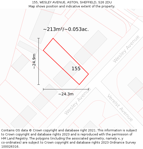 155, WESLEY AVENUE, ASTON, SHEFFIELD, S26 2DU: Plot and title map