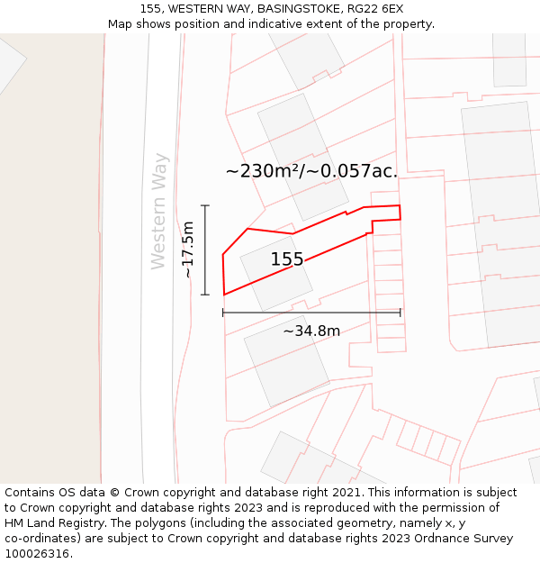 155, WESTERN WAY, BASINGSTOKE, RG22 6EX: Plot and title map