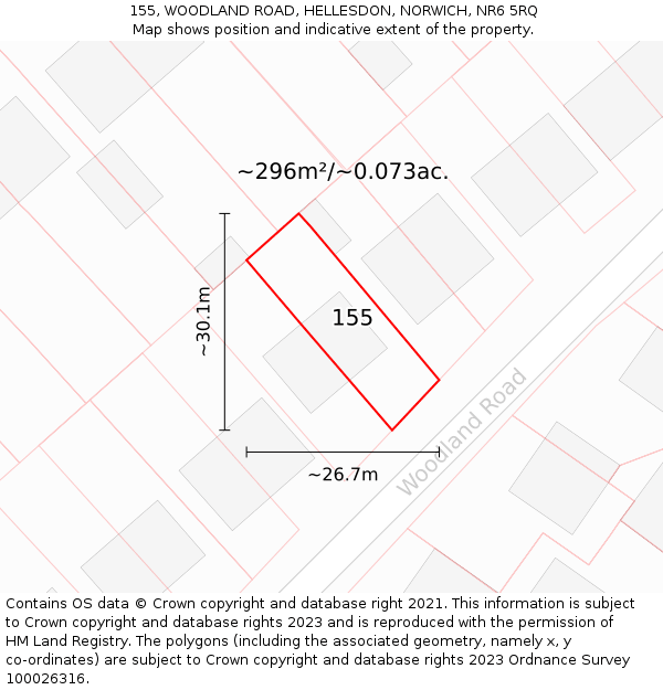 155, WOODLAND ROAD, HELLESDON, NORWICH, NR6 5RQ: Plot and title map