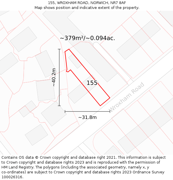 155, WROXHAM ROAD, NORWICH, NR7 8AF: Plot and title map