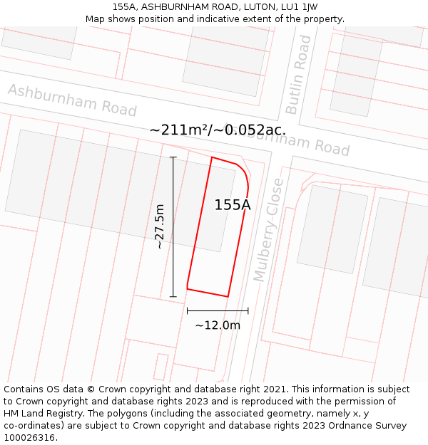 155A, ASHBURNHAM ROAD, LUTON, LU1 1JW: Plot and title map