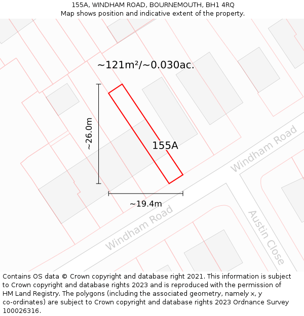 155A, WINDHAM ROAD, BOURNEMOUTH, BH1 4RQ: Plot and title map