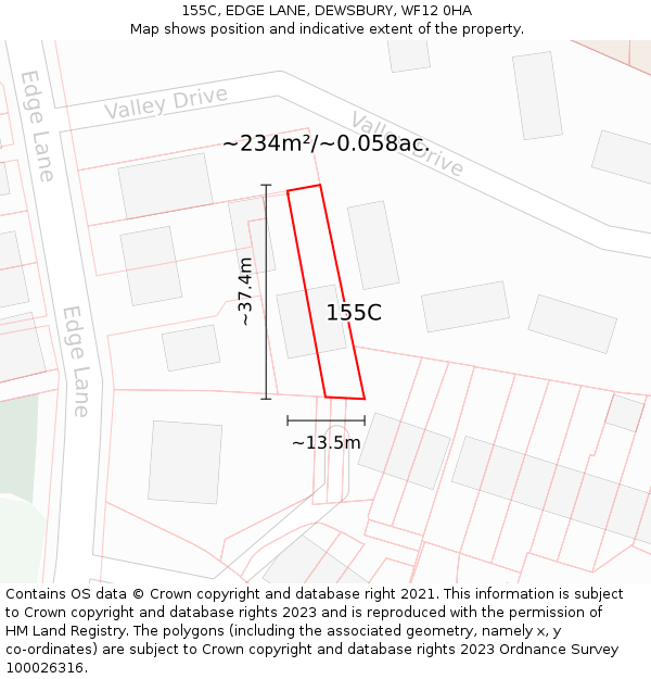 155C, EDGE LANE, DEWSBURY, WF12 0HA: Plot and title map