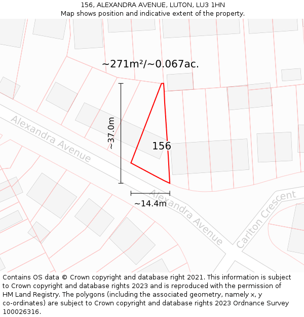 156, ALEXANDRA AVENUE, LUTON, LU3 1HN: Plot and title map