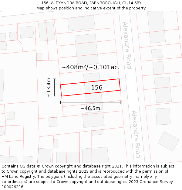 156, ALEXANDRA ROAD, FARNBOROUGH, GU14 6RY: Plot and title map