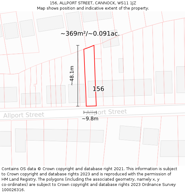 156, ALLPORT STREET, CANNOCK, WS11 1JZ: Plot and title map