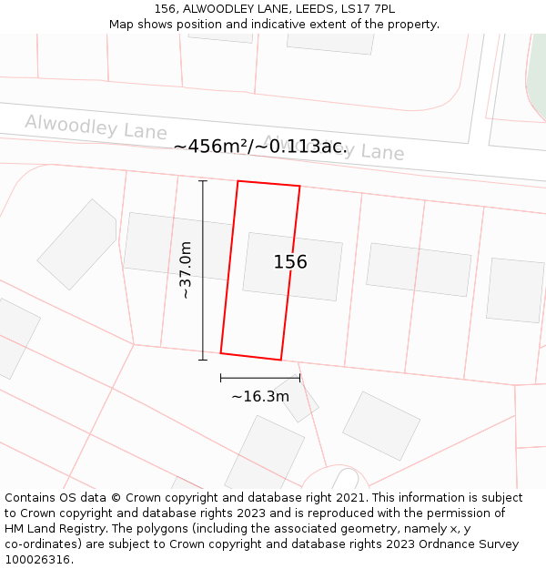 156, ALWOODLEY LANE, LEEDS, LS17 7PL: Plot and title map