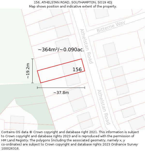 156, ATHELSTAN ROAD, SOUTHAMPTON, SO19 4DJ: Plot and title map