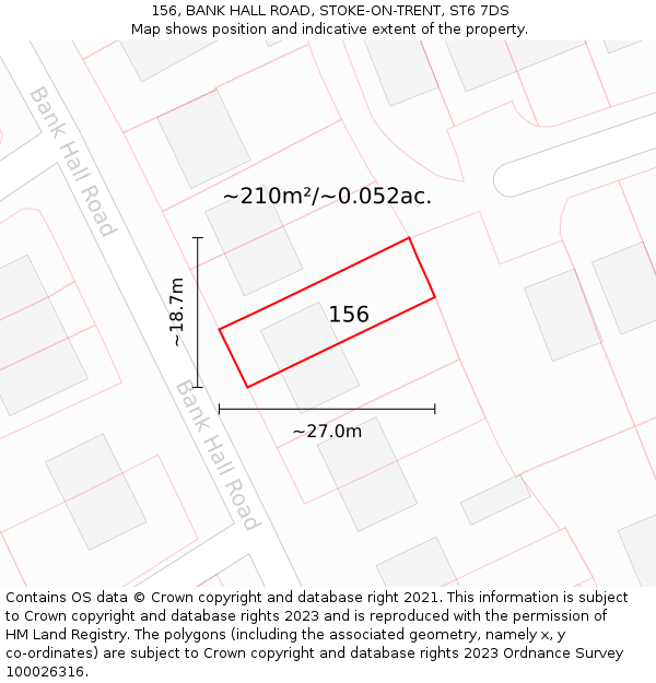 156, BANK HALL ROAD, STOKE-ON-TRENT, ST6 7DS: Plot and title map