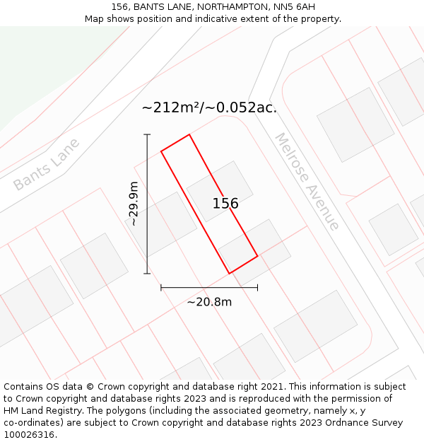 156, BANTS LANE, NORTHAMPTON, NN5 6AH: Plot and title map