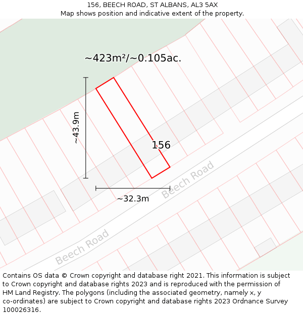 156, BEECH ROAD, ST ALBANS, AL3 5AX: Plot and title map