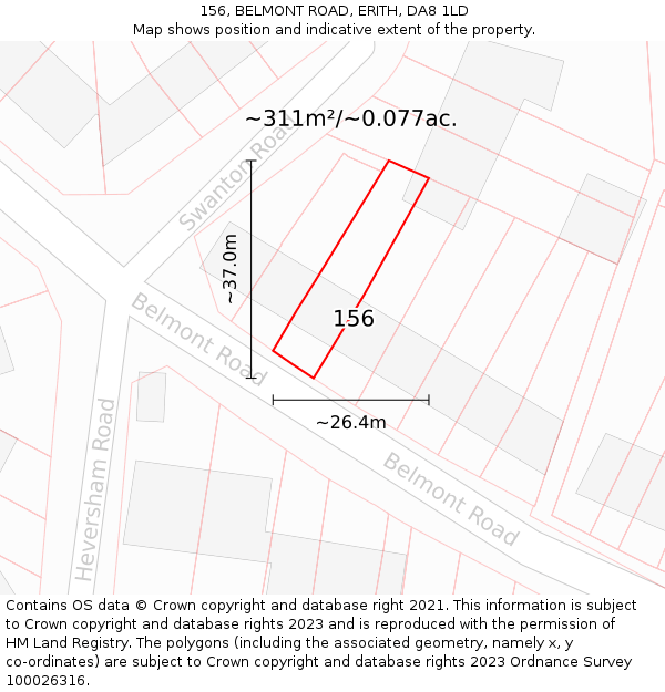 156, BELMONT ROAD, ERITH, DA8 1LD: Plot and title map