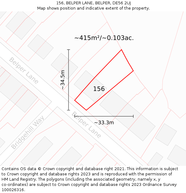 156, BELPER LANE, BELPER, DE56 2UJ: Plot and title map