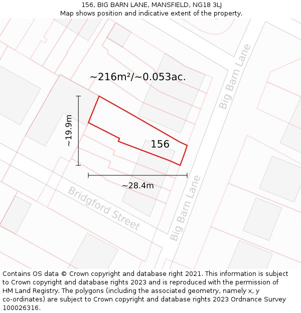 156, BIG BARN LANE, MANSFIELD, NG18 3LJ: Plot and title map