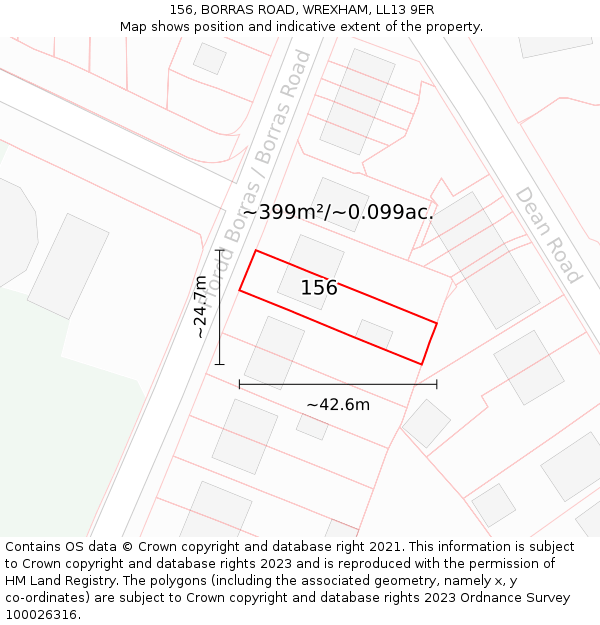 156, BORRAS ROAD, WREXHAM, LL13 9ER: Plot and title map