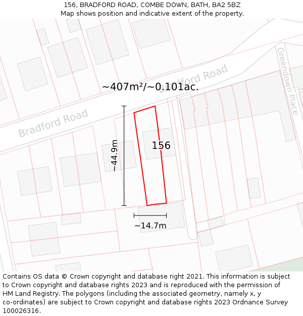 156, BRADFORD ROAD, COMBE DOWN, BATH, BA2 5BZ: Plot and title map