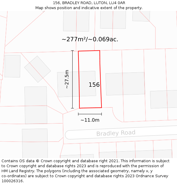 156, BRADLEY ROAD, LUTON, LU4 0AR: Plot and title map