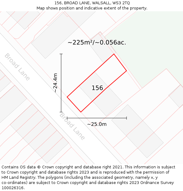 156, BROAD LANE, WALSALL, WS3 2TQ: Plot and title map