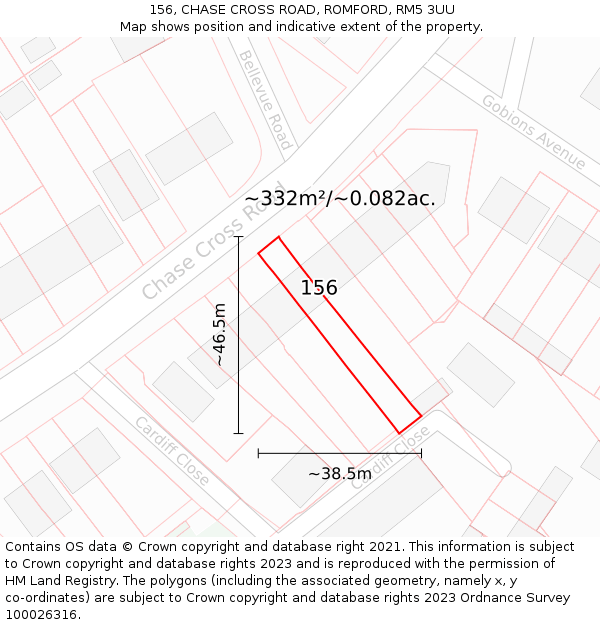 156, CHASE CROSS ROAD, ROMFORD, RM5 3UU: Plot and title map