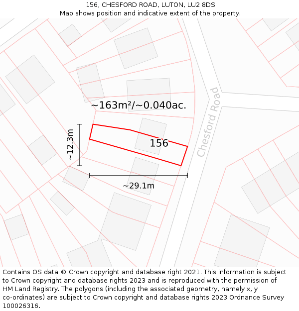 156, CHESFORD ROAD, LUTON, LU2 8DS: Plot and title map