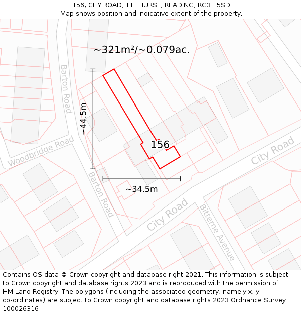 156, CITY ROAD, TILEHURST, READING, RG31 5SD: Plot and title map