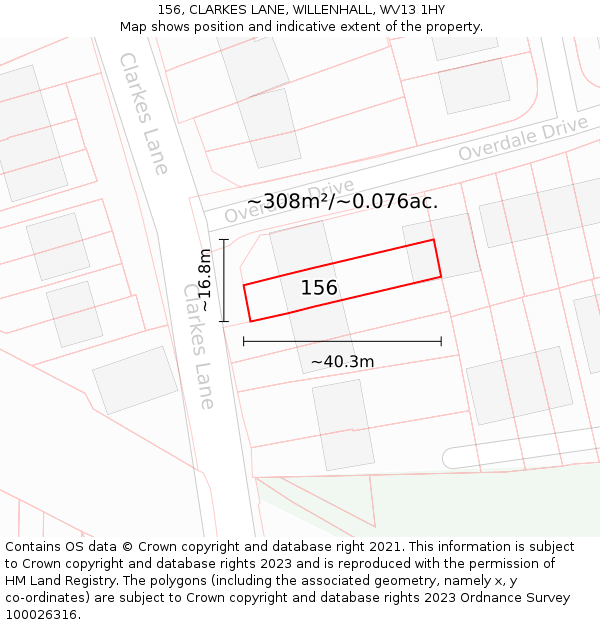 156, CLARKES LANE, WILLENHALL, WV13 1HY: Plot and title map