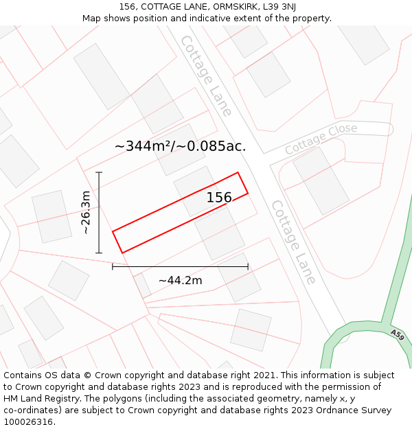 156, COTTAGE LANE, ORMSKIRK, L39 3NJ: Plot and title map