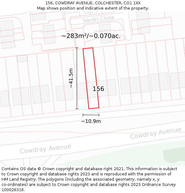 156, COWDRAY AVENUE, COLCHESTER, CO1 1XX: Plot and title map
