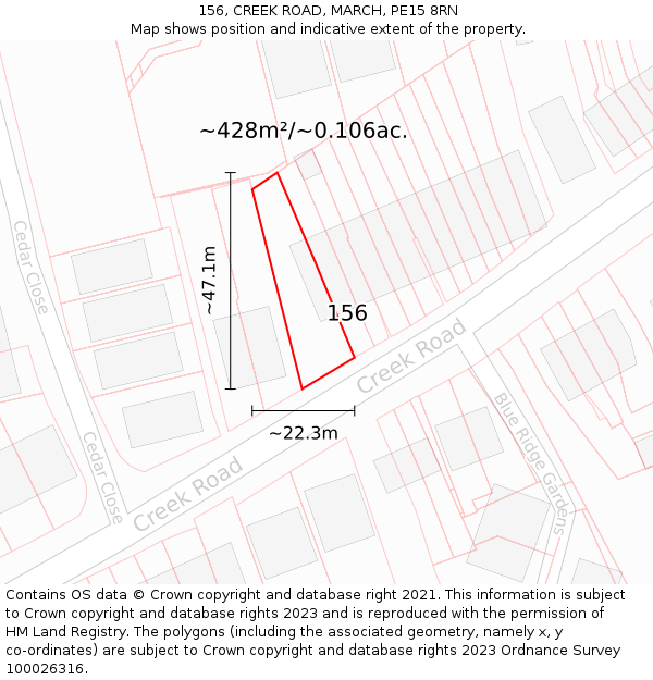 156, CREEK ROAD, MARCH, PE15 8RN: Plot and title map