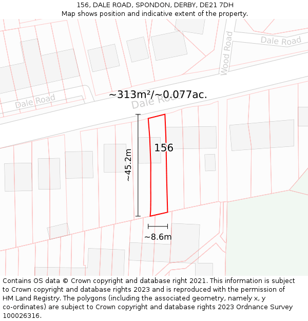 156, DALE ROAD, SPONDON, DERBY, DE21 7DH: Plot and title map