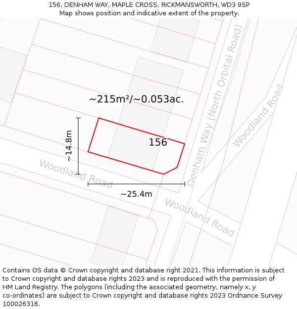 156, DENHAM WAY, MAPLE CROSS, RICKMANSWORTH, WD3 9SP: Plot and title map