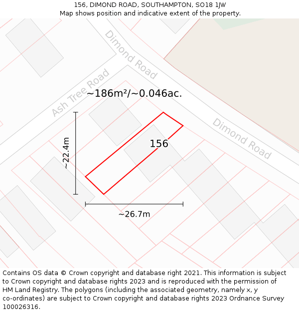 156, DIMOND ROAD, SOUTHAMPTON, SO18 1JW: Plot and title map