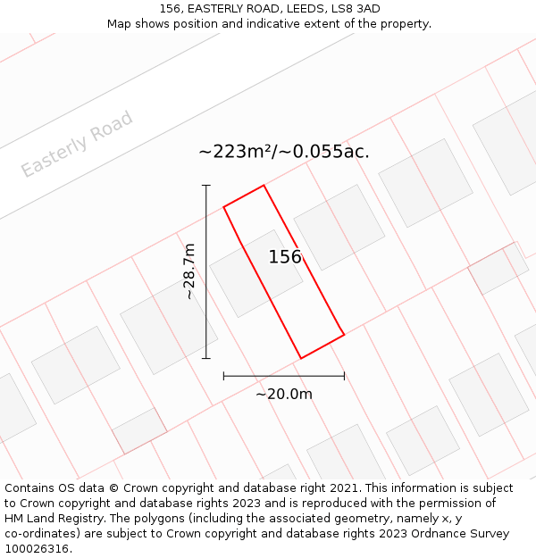 156, EASTERLY ROAD, LEEDS, LS8 3AD: Plot and title map